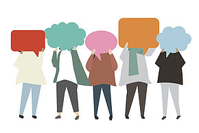 Personnages qui tiennent des bulles de conversation