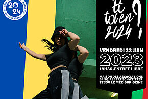 Affiche de l'événement Battle Top Eight, avec l'association Et toi en 2024 ? sur laquelle une danseuse fait une figure de Breakdance - Agrandir l'image